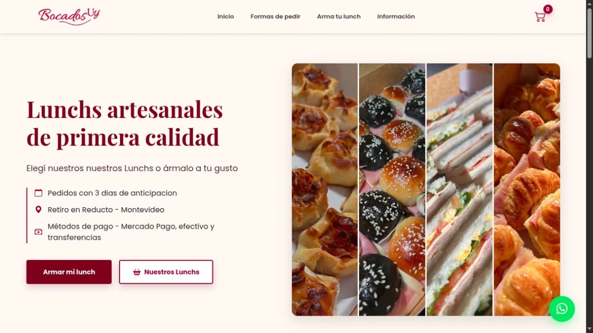 Vista del sitio web de Bocados Uy