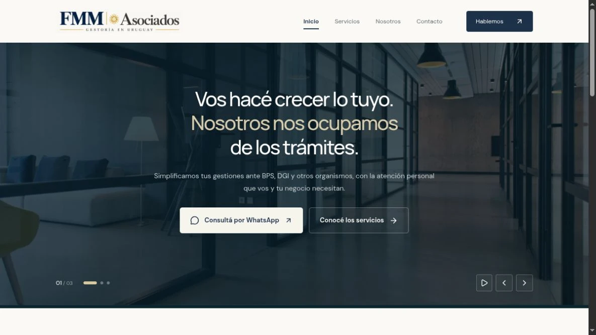 Vista del sitio web de FMM & Asociados